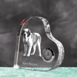 st. Bernard - Crystal Clock in The Shape Of A Heart With Image Pure-Bred Dog - thumbnail 2