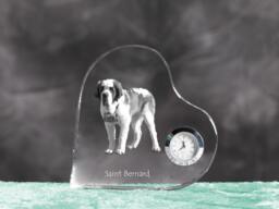 st. Bernard - Crystal Clock in The Shape Of A Heart With Image Pure-Bred Dog - thumbnail 1