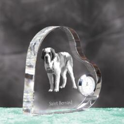 st. Bernard - Crystal Clock in The Shape Of A Heart With Image Pure-Bred Dog - thumbnail 3