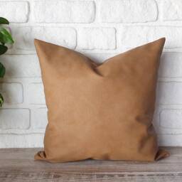 Saddle Tan Faux Leather Pillow Cover Modern Scandinavian Decor - thumbnail 3