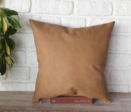 Saddle Tan Faux Leather Pillow Cover Modern Scandinavian Decor - thumbnail 1