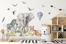 Safari Nursery Wall Decals Elephant & Lioness Watercolor Stickers - thumbnail 1