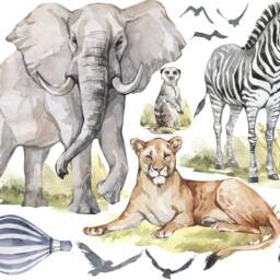 Safari Nursery Wall Decals Elephant & Lioness Watercolor Stickers - thumbnail 2