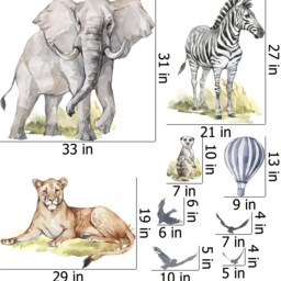 Safari Nursery Wall Decals Elephant & Lioness Watercolor Stickers - thumbnail 3