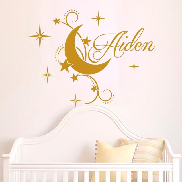 Boy Name Wall Decal Baby Nursery, Custom Bedroom, Vinyl Moon Stars Stickers, Twinkle Decor Above The Crib - image 1