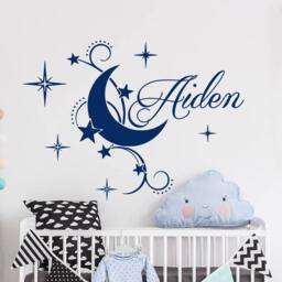 Boy Name Wall Decal Baby Nursery, Custom Bedroom, Vinyl Moon Stars Stickers, Twinkle Decor Above The Crib - thumbnail 2