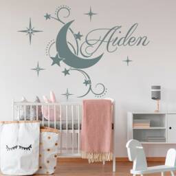 Boy Name Wall Decal Baby Nursery, Custom Bedroom, Vinyl Moon Stars Stickers, Twinkle Decor Above The Crib - thumbnail 3