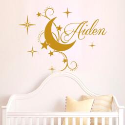 Boy Name Wall Decal Baby Nursery, Custom Bedroom, Vinyl Moon Stars Stickers, Twinkle Decor Above The Crib - thumbnail 1