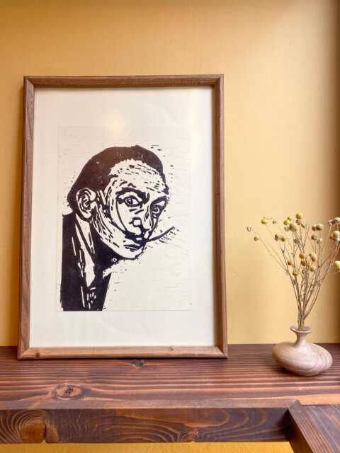 Handmade Wooden Frame Di??n A3 Wall Art Decor Table, Bohemian Style Decor, Unique Piece, Linocut Print Table - image 1