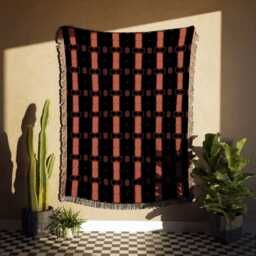 Black & Pink Geometric Psychedelic Woven Cotton Throw Blankets - thumbnail 2
