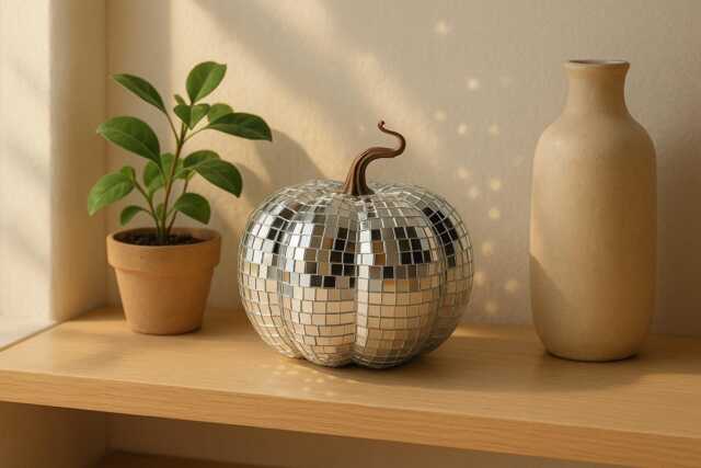 Mirror Tile Disco Pumpkin Sparkly Halloween Mantel Decor - image 1