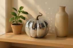 Mirror Tile Disco Pumpkin Sparkly Halloween Mantel Decor - thumbnail 1