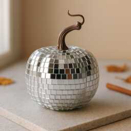 Mirror Tile Disco Pumpkin Sparkly Halloween Mantel Decor - thumbnail 2