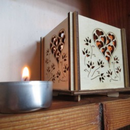 Wooden Candle Holder Hearts & Flowers Tea Light Lantern - thumbnail 2