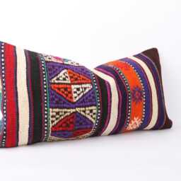 Kilim Lumbar Pillow Cover Turkish Wool Cushion, Bohemian Decor - 12x24 - thumbnail 3