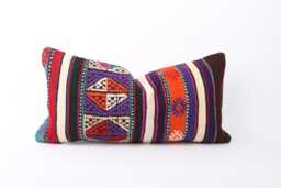 Kilim Lumbar Pillow Cover Turkish Wool Cushion, Bohemian Decor - 12x24 - thumbnail 1