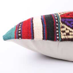 Kilim Lumbar Pillow Cover Turkish Wool Cushion, Bohemian Decor - 12x24 - thumbnail 4