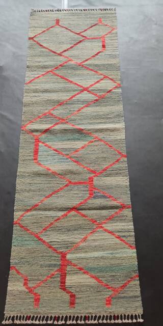 Runner Rug Abstract, Handmade Artisan Afghan Turkish Aztec Natural Sheep Wool Flatweave Kilim 204x61 cm - image 1