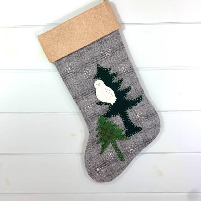 Personalized Snowy Owl Christmas Stocking Rustic Wool Plaid - image 1