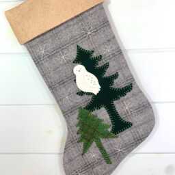 Personalized Snowy Owl Christmas Stocking Rustic Wool Plaid - thumbnail 2