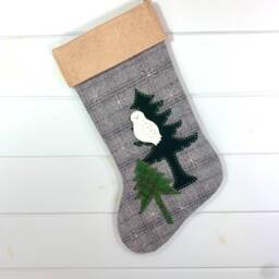 Personalized Snowy Owl Christmas Stocking Rustic Wool Plaid
