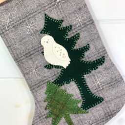 Personalized Snowy Owl Christmas Stocking Rustic Wool Plaid - thumbnail 3