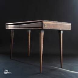Mid Century Modern Walnut Desk With Drawers, Solid Wood Handmade - thumbnail 3