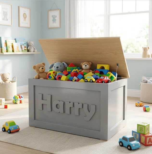Personalised Toy Box, Wooden Girls, Boys, Storage, Chest, Kids Nursery Furniture, Large Custom, Bespoke - image 1