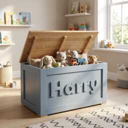 Personalised Toy Box, Wooden Girls, Boys, Storage, Chest, Kids Nursery Furniture, Large Custom, Bespoke - thumbnail 1