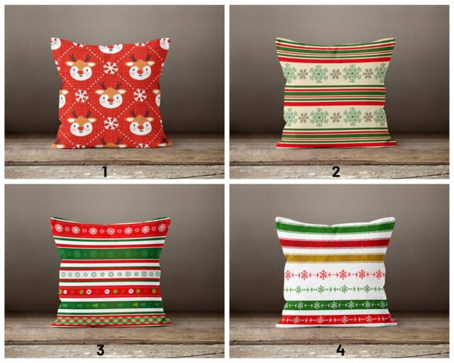Christmas Pillow Cover/Cute Deer Cushion Case/Red White Cover/Winter Square Case/Snowflake Print Case/xmas Home Decor - image 1