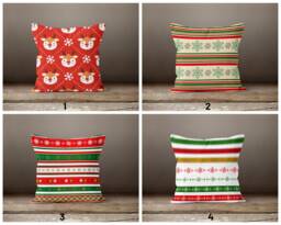 Christmas Pillow Cover/Cute Deer Cushion Case/Red White Cover/Winter Square Case/Snowflake Print Case/xmas Home Decor - thumbnail 1