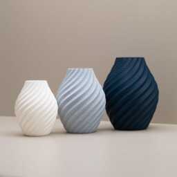 Modern Swirl Vase Set Navy, Grey & White Home Decor, Living Room Ornaments - thumbnail 3