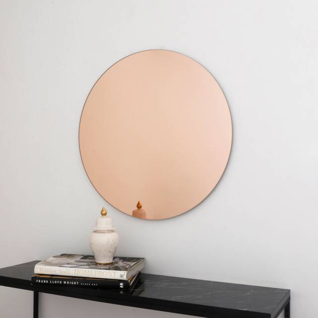 Rose Gold Tinted Contemporary Round Frameless Mirror, Minimalist Mirror - image 1