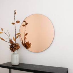 Rose Gold Tinted Contemporary Round Frameless Mirror, Minimalist Mirror - thumbnail 2