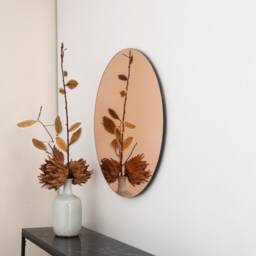 Rose Gold Tinted Contemporary Round Frameless Mirror, Minimalist Mirror - thumbnail 3