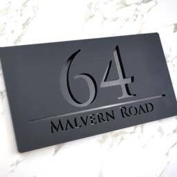 K Smart Sign - Bellissima H3 Laser Cut Matt Gray Plaques & Gloss Black Mirror Floating House Door Numbers Plaque 300mm X 160mm - thumbnail 2