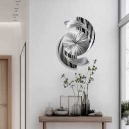 Wall Clock Black & Silver Metal Art Sculpture For Home Decor - thumbnail 2
