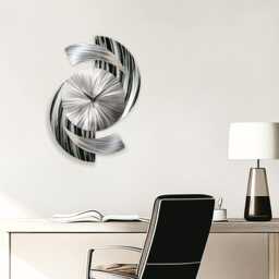Wall Clock Black & Silver Metal Art Sculpture For Home Decor - thumbnail 3