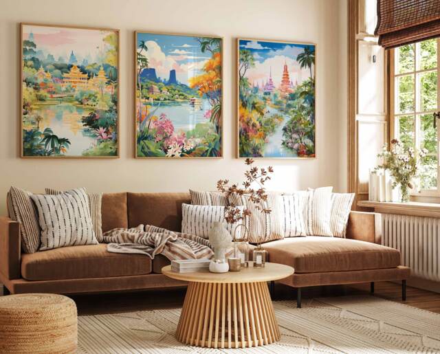Set Of 3 Thailand Poster Set, Vintage Bangkok Floral Prints, Indigenous Art, Folk Art Poster, Tropical Wall Art, Print, A1/A2/A3/A4 - image 1
