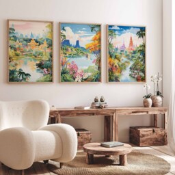 Set Of 3 Thailand Poster Set, Vintage Bangkok Floral Prints, Indigenous Art, Folk Art Poster, Tropical Wall Art, Print, A1/A2/A3/A4 - thumbnail 3