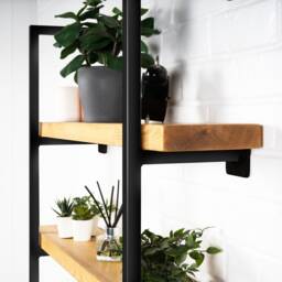 Wall Mounted Shelving Unit With Reclaimed Wooden Shelves - Black Powder Coated Box Steel Style - thumbnail 2