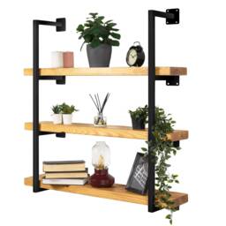 Wall Mounted Shelving Unit With Reclaimed Wooden Shelves - Black Powder Coated Box Steel Style - thumbnail 1