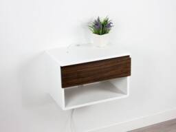Blanca Walnut Floating Nightstand Shelf - Drawer With Open Shelf, High End Lacquer Finish - thumbnail 1
