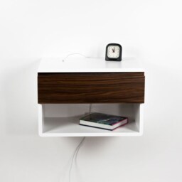 Blanca Walnut Floating Nightstand Shelf - Drawer With Open Shelf, High End Lacquer Finish - thumbnail 3
