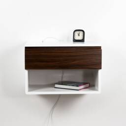 Blanca Walnut Floating Nightstand Shelf - Drawer With Open Shelf, High End Lacquer Finish - thumbnail 2