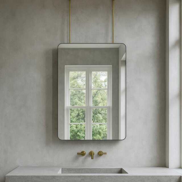 Quadris??? Modern Ceiling Hanging Suspended Rectangular Mirror With Brushed Brass Frame - image 1