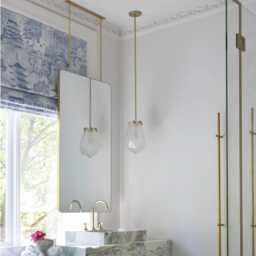 Quadris??? Modern Ceiling Hanging Suspended Rectangular Mirror With Brushed Brass Frame - thumbnail 3