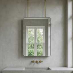 Quadris??? Modern Ceiling Hanging Suspended Rectangular Mirror With Brushed Brass Frame - thumbnail 1