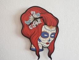 Sugar Skull Catrina Calavera Scarlette Hair - Wall Clock - thumbnail 1