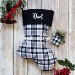 Personalized Farmhouse Christmas Stocking Red & Black Plaid, Handmade With Embroidered Name - thumbnail 3